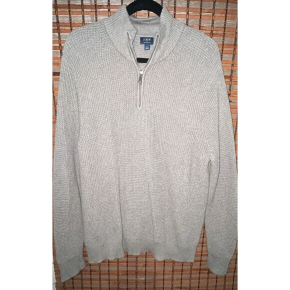 J Crew Cotton Quarter Zip Pullover Sweater Large Mens Taupe Knit - Picture 1 of 5
